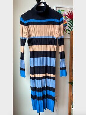 Ann Taylor NWT Petite Turtleneck Striped Pleated Sweater Dress - Size MP